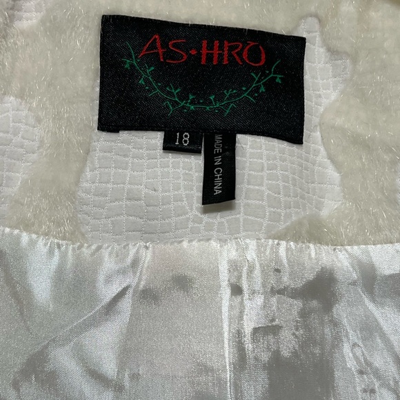 ASHRO White Rabbit Fur Coat w/Rhinestone Button Accents Plus-Size 18 - Picture 4 of 9